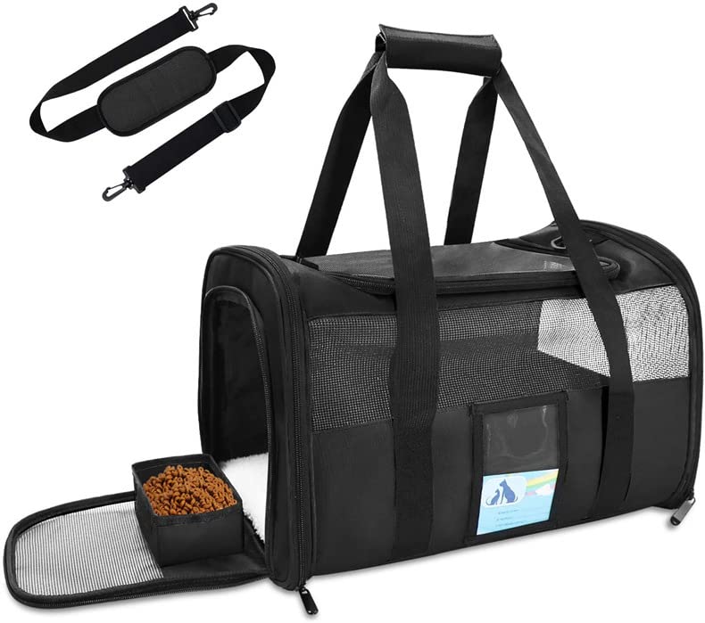 Qpets® Pet Carrier Transport Bag with Waterproof Food Pouch, Travel Carrying Case with Handle & Shoulder Strap, Breathable Mesh Carrying Case for Cat or Small Dogs, 50x23x31cm Qpets® Pet Carrier Transport Bag with Waterproof Food Pouch, Travel Carrying Case with Handle & Shoulder Strap, Breathable Mesh Carrying Case for Cat or Small Dogs, 50x23x31cm